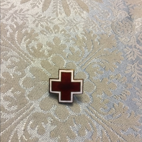 Vintage Jewelry - Vintage WWll Sterling Red Cross Enamel Pin Badge